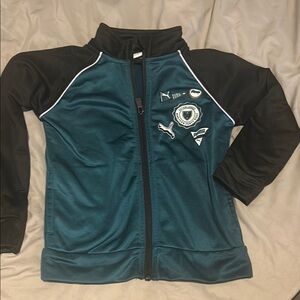 Puma Black and Green Puffer Jacket with Full-Length Zipper